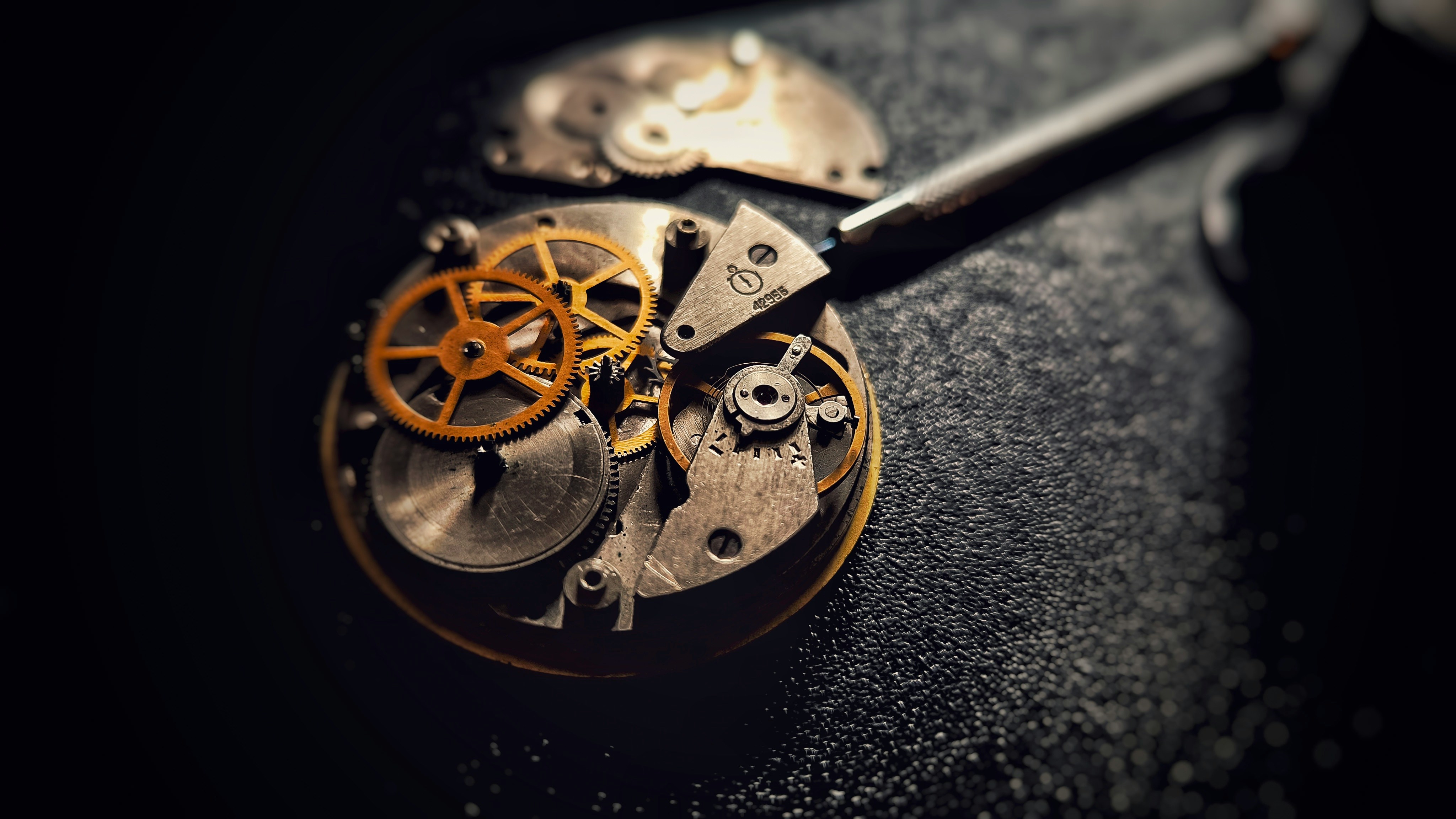 Close-up photograph of a mechanical watch movement